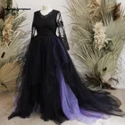 Lakshmigown Фиолетовые Черные Готические свадебные платья 2021 свадебное платье сексуальное фатиновое платье с разрезом и длинным рукавом свадебное платье