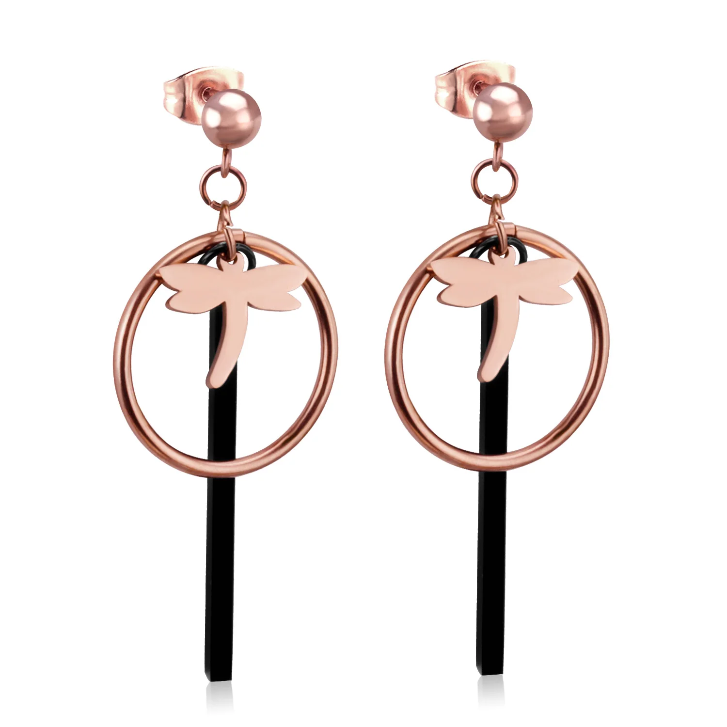 Женские серьги в виде стрекозы LUXUKISSKIDS из нержавеющей стали цвета розового золота