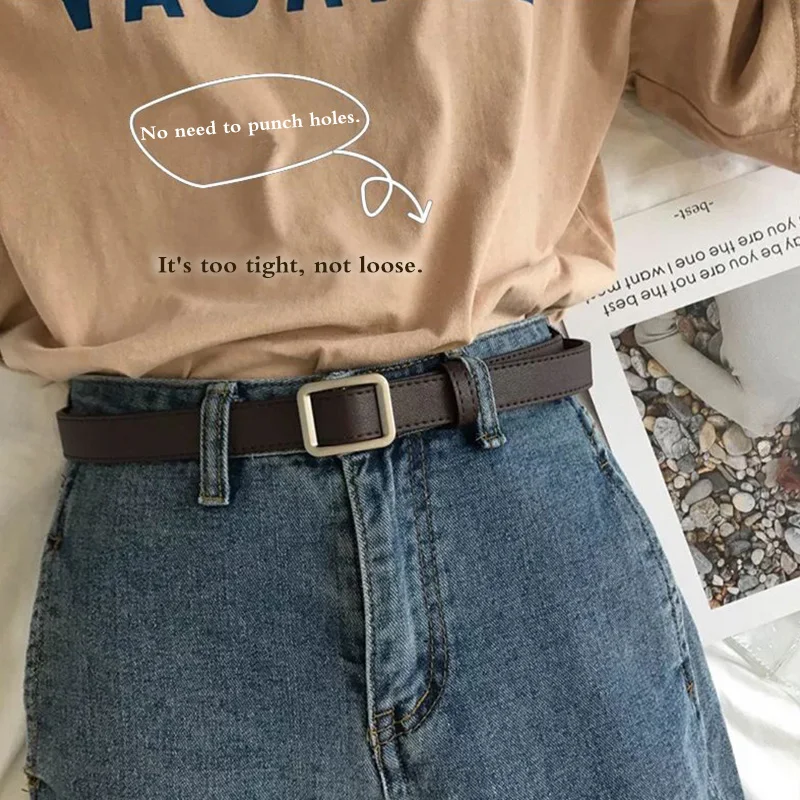 

Женский кожаный ремень с квадратной пряжкой без отверстий ремень для джинсов и брюк простой винтажный пояс для студентов