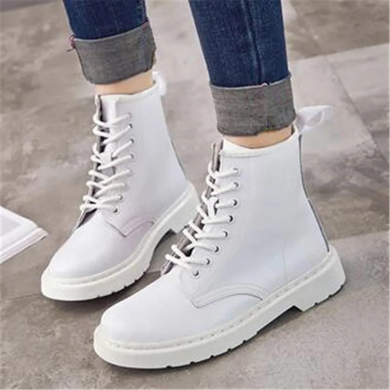 Genuine Leather Sneakers Women Ankle Boots Female Autumn Winter Warm Shoes Woman Couple Motorcycle White Plus 35-44 45 46 | Обувь