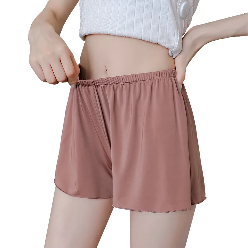 

Girls Summer Silky Sexy White Cute Shorts Female Home Wear Solid Elastic Waist Thin Loose Hot Large Size Ladies Pajama Shorts