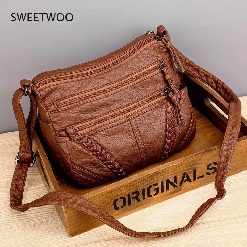 

Messenger Bag Women's Fashion 2021 New Ladies Bag Soft Leather Sense Large Capacity Middle-Aged Ladies One-Shoulder Backpack Tid