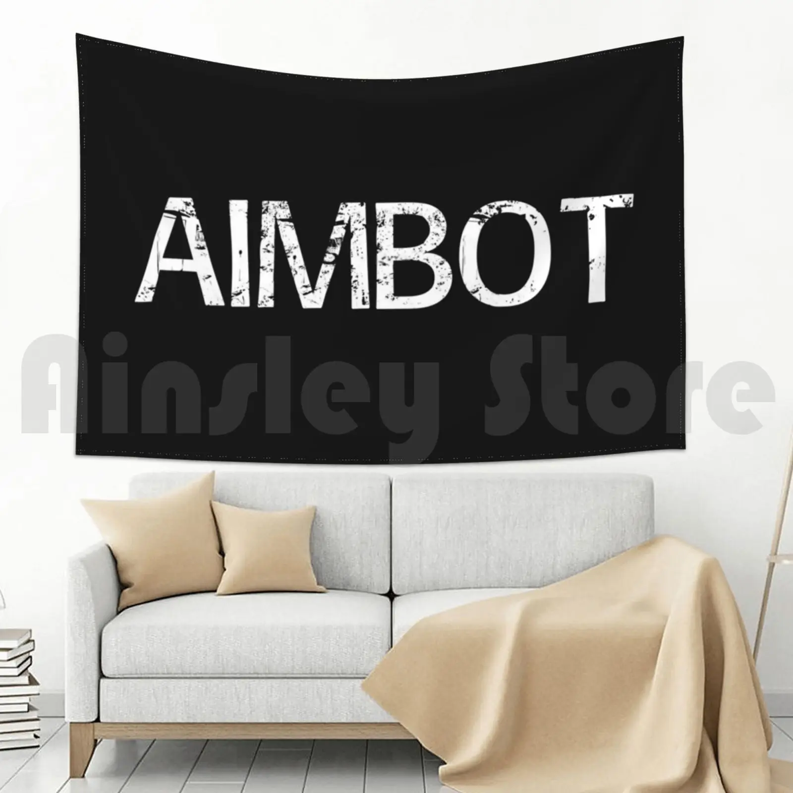 Aimbot гобеленовый фон на стену подвесной черный белый и Состаренный текст