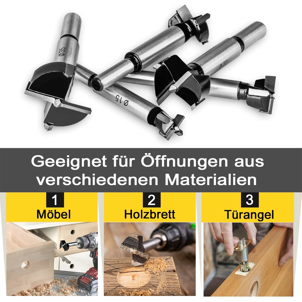 Набор сверл для деревообработки Forstner комплект из 5 насадок диаметром 15/20/25/30/35 мм