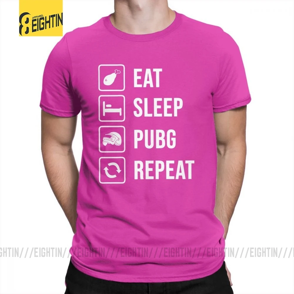 Fuchusia Футболка с надписью «Eat Sleep PUBG Repeat», победитель, Куриный Ужин, короткий рукав, высокое качество, хлопок, футболка, одежда, мужские топы размера плюс - Цвет: Fuchusia