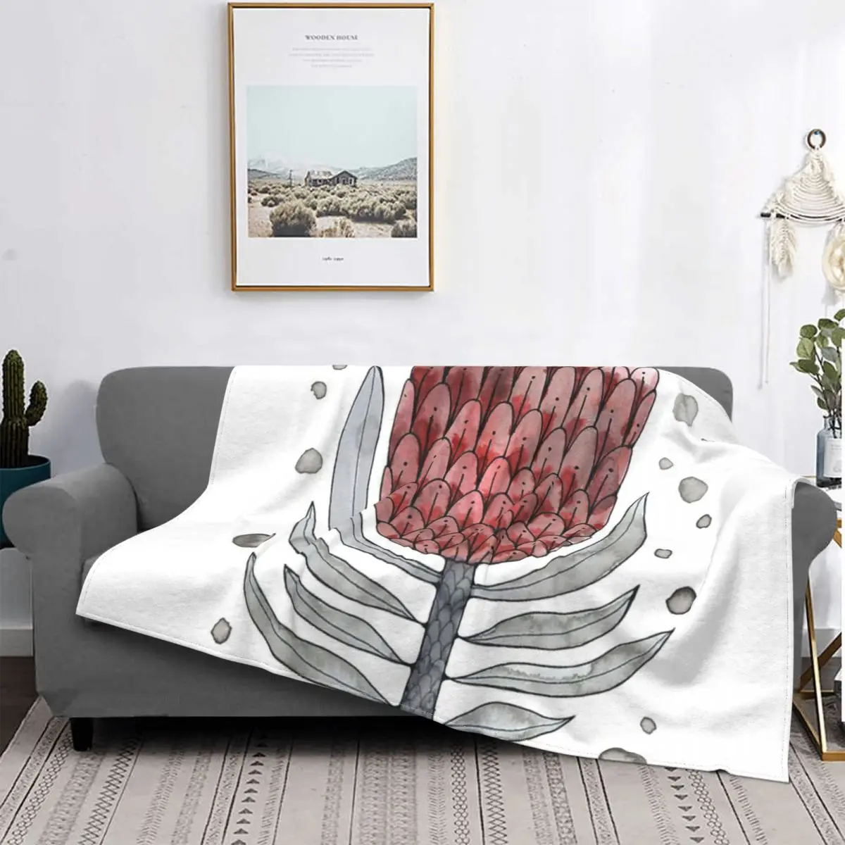 

Ink Protea-colcha a cuadros para cama, toalla de lino para playa, manta Kawaii, colchas de verano