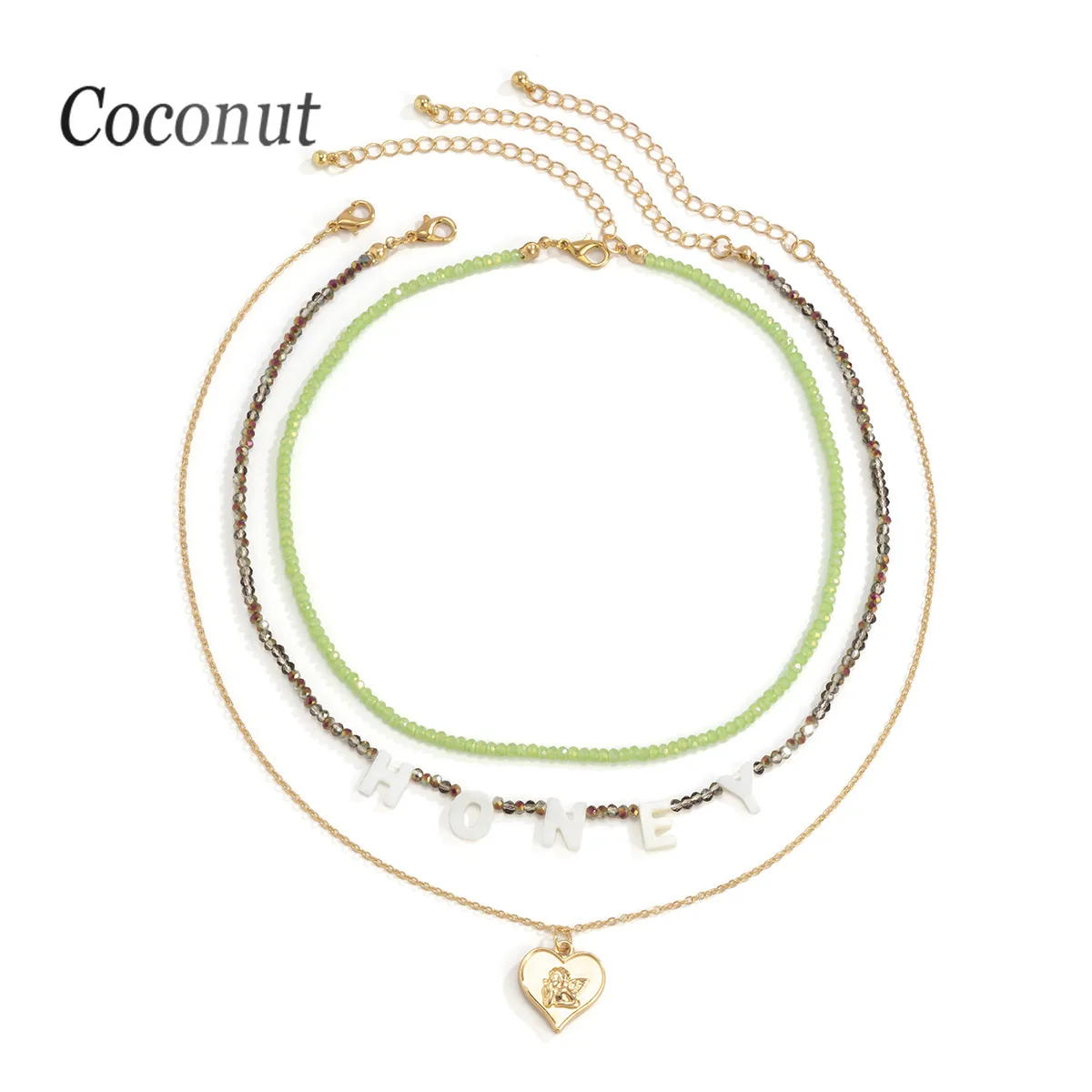 

3Pcs/Set Shell Letter Beaded Choker Necklace for Women Love Heart Angel Pendant Layered Necklaces Female Jewelry collier femme