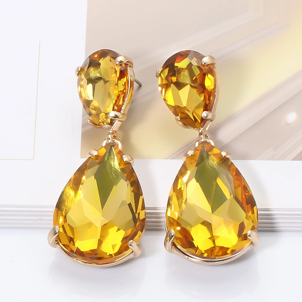 Новые богемные длинные висячие серьги в форме капли воды с кристаллами