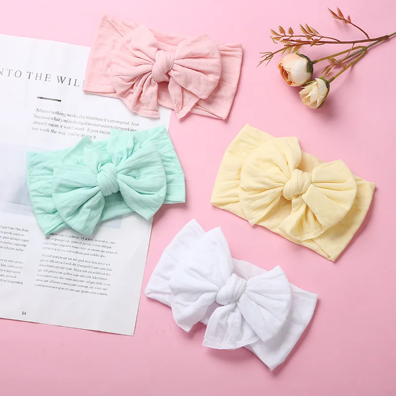 Diademas para beb&eacute; y ni&ntilde;a, cinta para el pelo de Color s&oacute;lido, suave, accesorios bonitos para el cabello infantil, 4 unids/lote-2