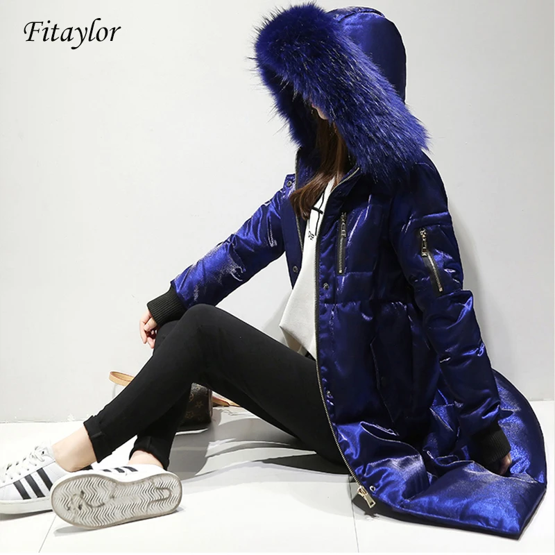 Fitaylor женская зимняя куртка белая утка большой меховой воротник с капюшоном