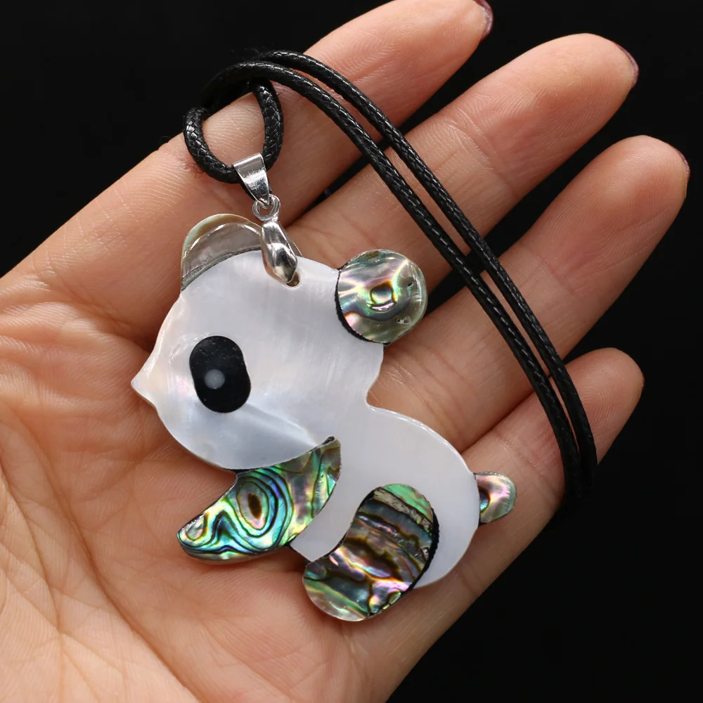

Natural Shell Necklace With Panda-Shaped Pendant Leather Cord 2MM Charms For Elegant Women Love Romantic Gift