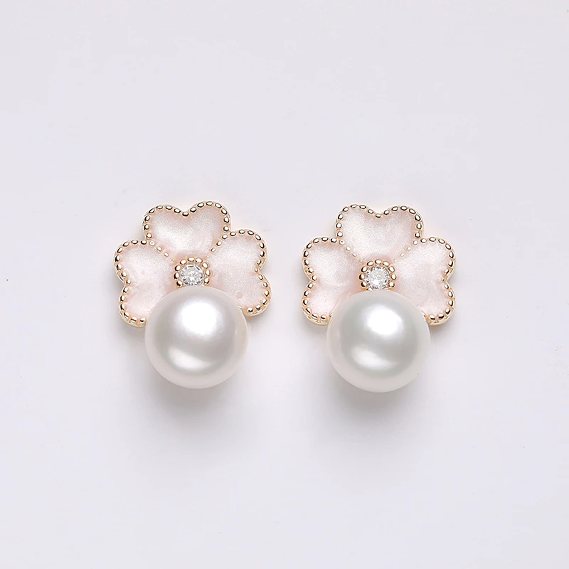 

Natural pearl women's earrings summer small fresh cherry blossom pink earrings S925 silver needle earrings 2021 trendy jewelry