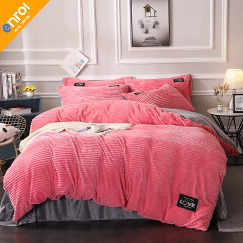 4Pcs High Quality Fleece Bedding Set For Winter Warm Floral Duvet Cover 2 Pillowcases Hot Sale | Дом и сад