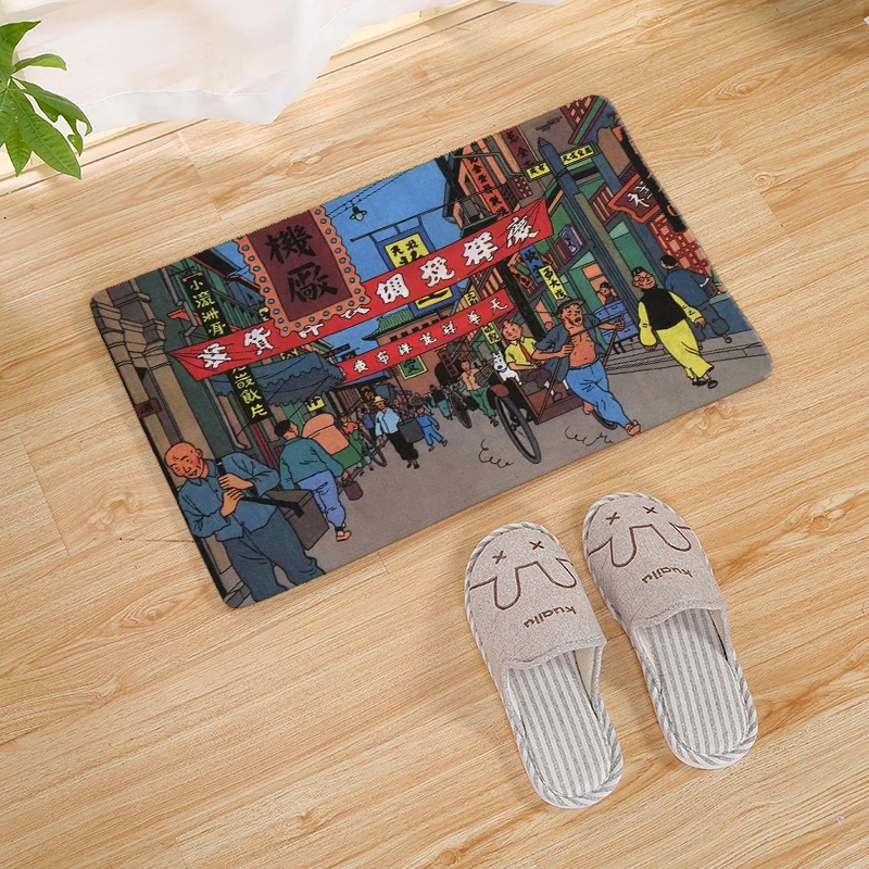 40 * 60cm Cartoon Tintin Adventure Car Goose Down Non-slip Carpet Kitchen Living Room Floor Mat Home Bedroom Decorative Cushion | Дом и сад