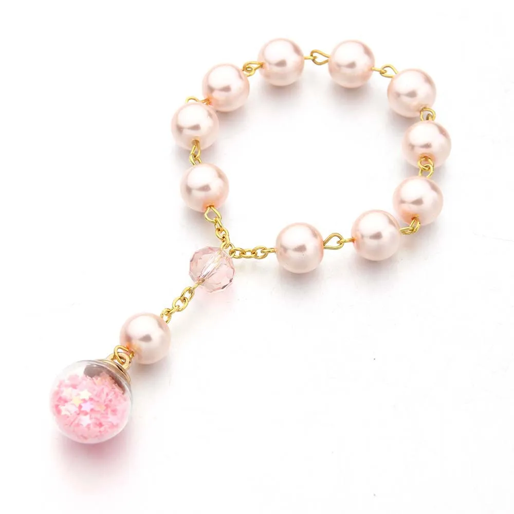 

Hot Selling Women Christian Rosary Bracelet 10MM Pink Imitation Glass Pearl Bracelet Star Glass Ball Jewelry