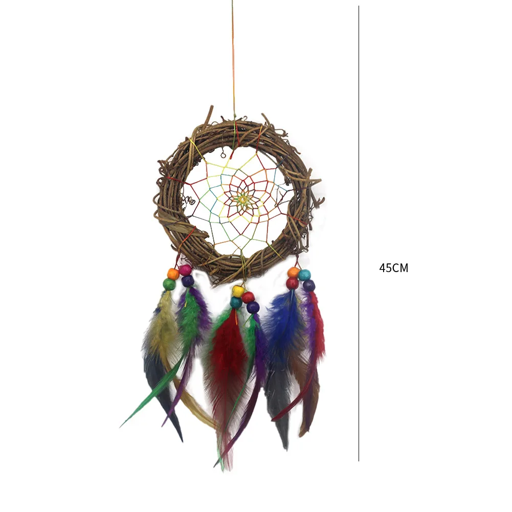 

Nordic Indian Style Rattan Dream Catcher Ornaments Colorful Feather Woven Net Cable Ornaments Car Bedroom Decoration Catcher