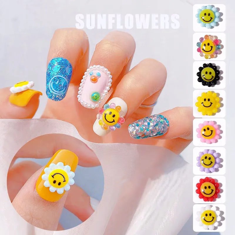 

30pcs Cute Resin Sun Flower Smiley Stylish 11x11mm Nail Art Decorations Rhinestones DIY 3D Charms Manicure Art Accessorie