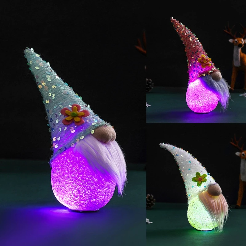 

Easter Tomte Gnome Decoration Sequins Plush Doll Swedish with LED Light Ornament