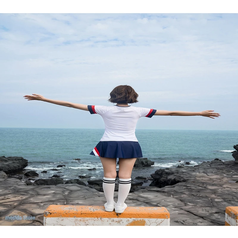 

10pcs 2021 new sports split student navy quick-drying solid color swimsuit