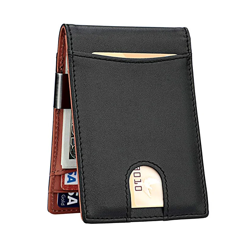 

Genuine Leather Slim Wallet RFID Blocking Ultra Thin Money Clip Men Short Mini WOLFDEER