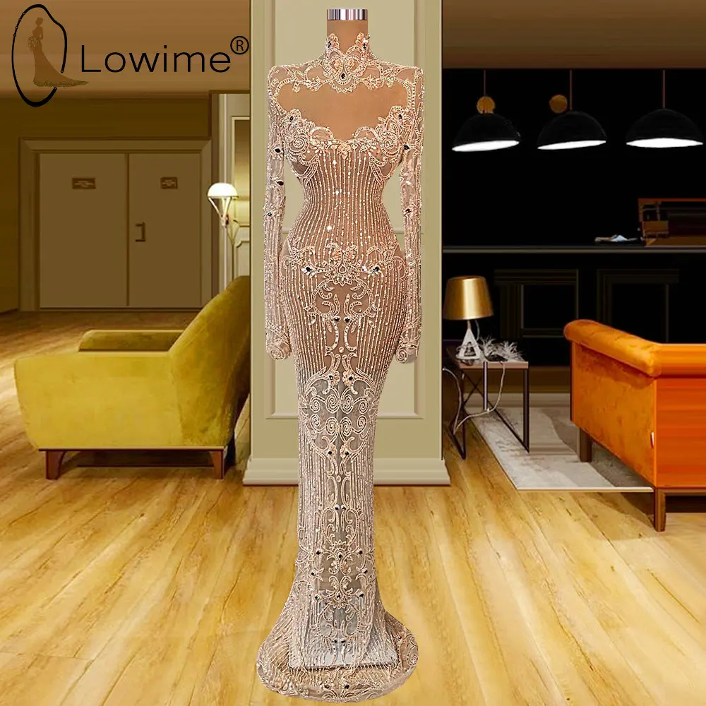 Фото Женское длинное вечернее платье-русалка платье с длинным рукавом бусинами в