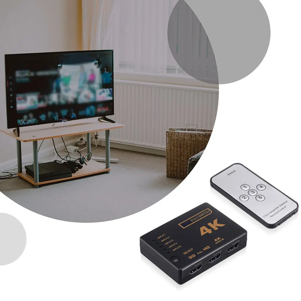 1 комплект 5 Порты и разъёмы UHD 3D 4K 1080p совместимому с HDMI Разветвитель