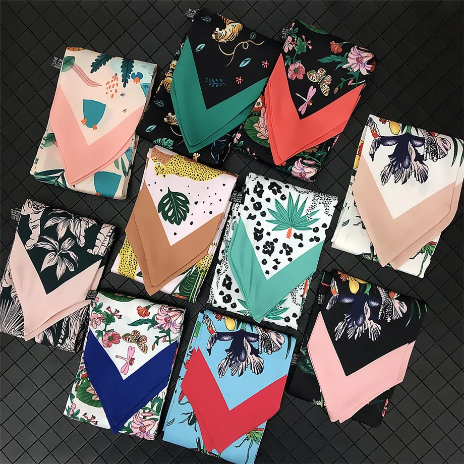 Роскошный брендовый шелковый шарф женский модный зимний шейный платок