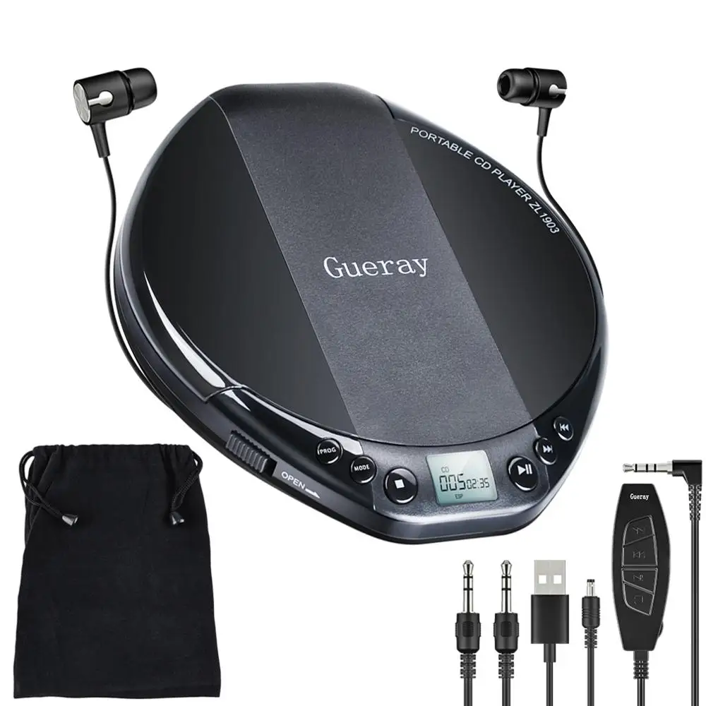 Черный Qosea портативный CD-плеер Hifi с наушниками Walkman плеер противоударный Анти-пропуск персональный ЖК-дисплей роскошный музыкальный проигрыватель дисков - Цвет: Черный