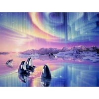 animal blue whale under the aurora cross stitch diy embroidery full kit hobby handiwork knitting craft for adults sales stamped