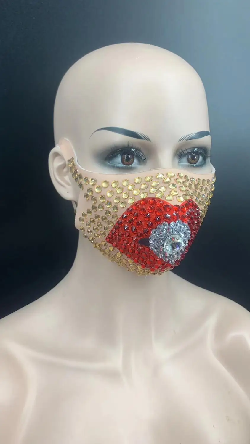 New Fashion Rhinestones Masks Party Show Costume Performance Evening Club Dance Wear Singer Stones | Тематическая одежда и