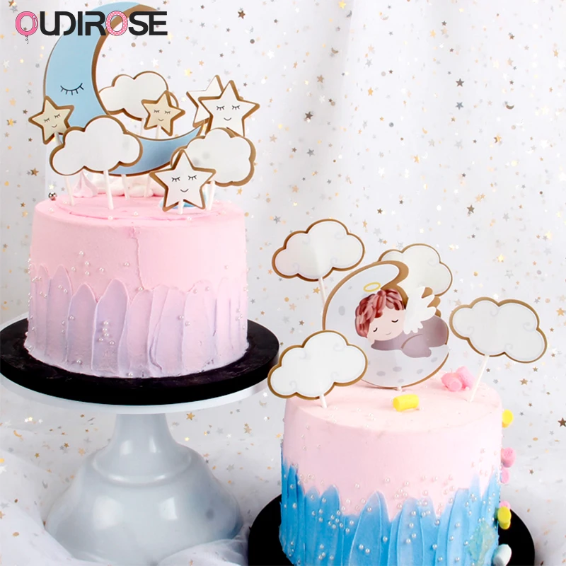 OUDIROSE Star Moon Boy Girl Cake Toppers Acrylic Cloud Cakes Top Flags Decoration Birthday Wedding Baby Shower Party Supplies | Дом и сад