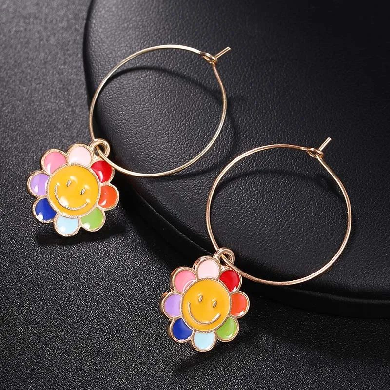 Корейские серьги со смайликом геометрические Красочные Висячие с солнечным