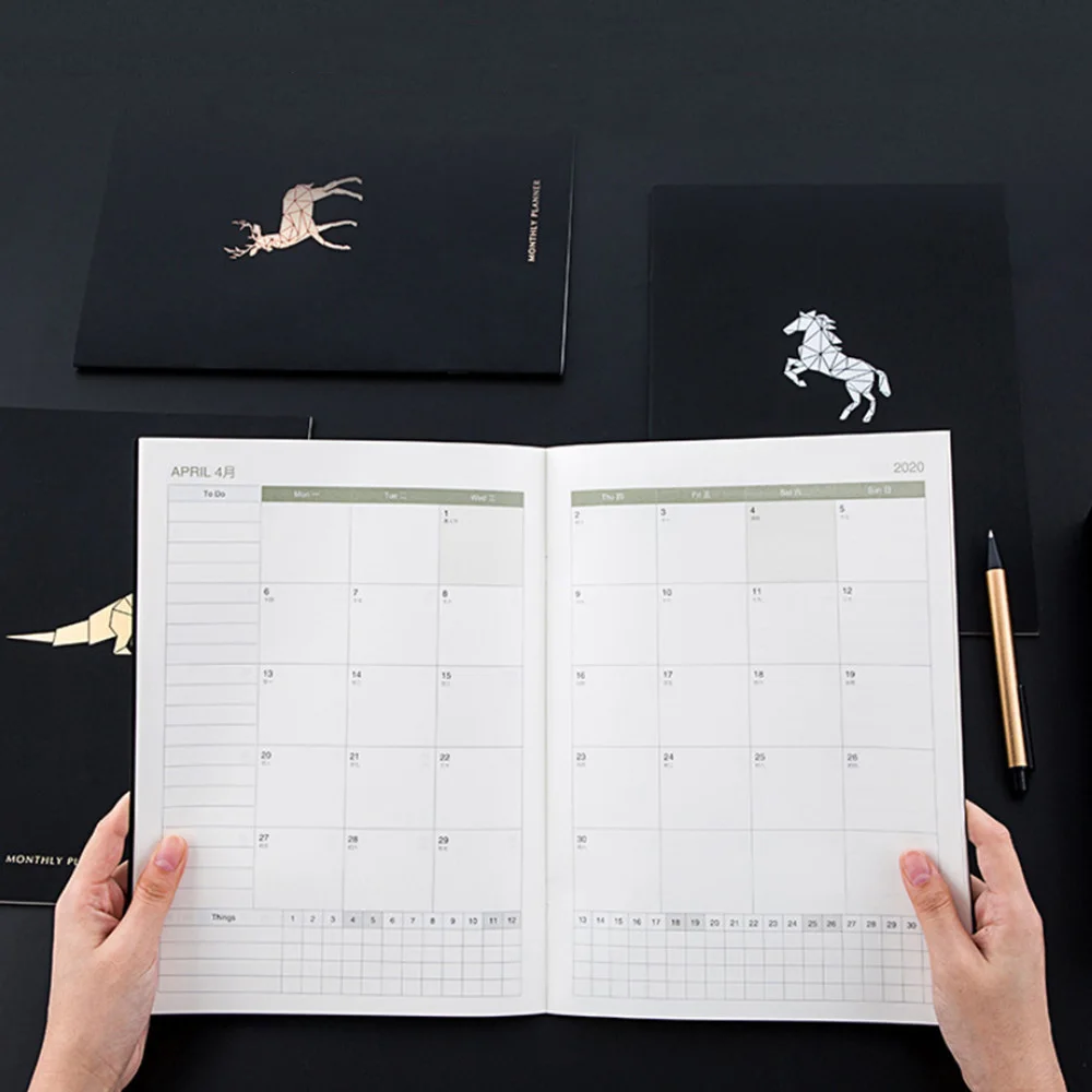 Black Cover Calendar Notebook Weekly Monthly Schedule Planner Stationery Journal A4 Agenda Organizer Office School Supplies