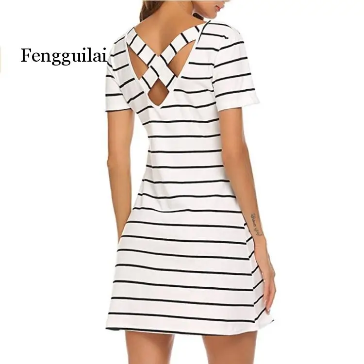 

2020 fashion dress Women's Casual Striped Short Sleeve T Shirt Mini Dress