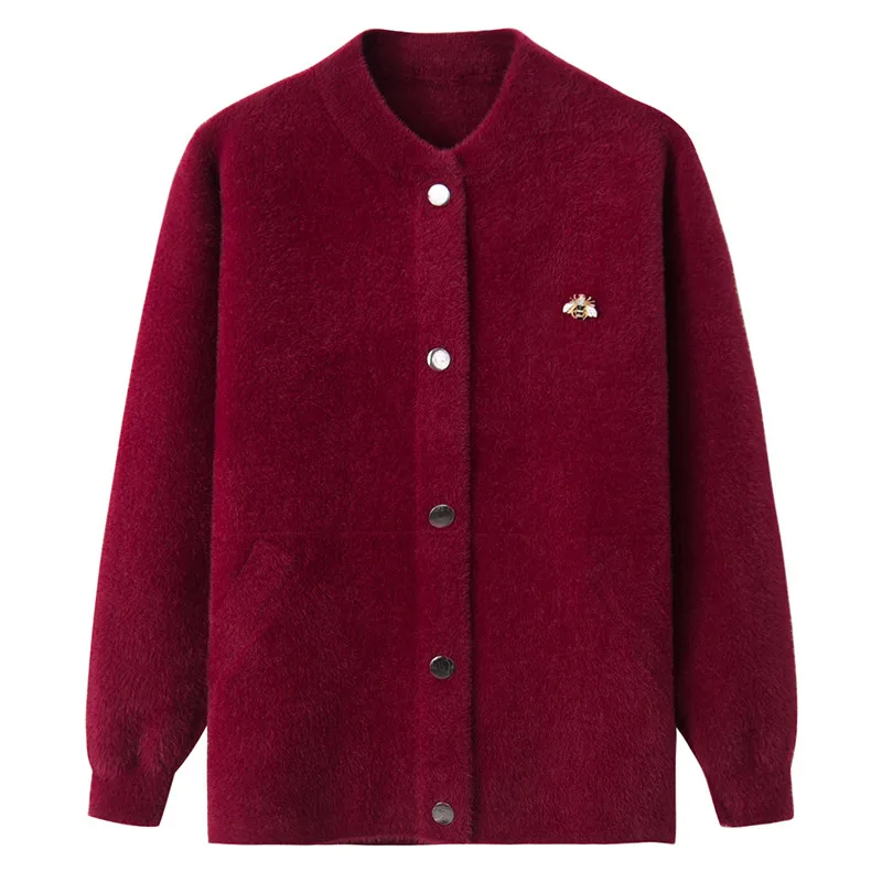 Пальто из искусственной норки и кашемира для женщин среднего возраста вязаный