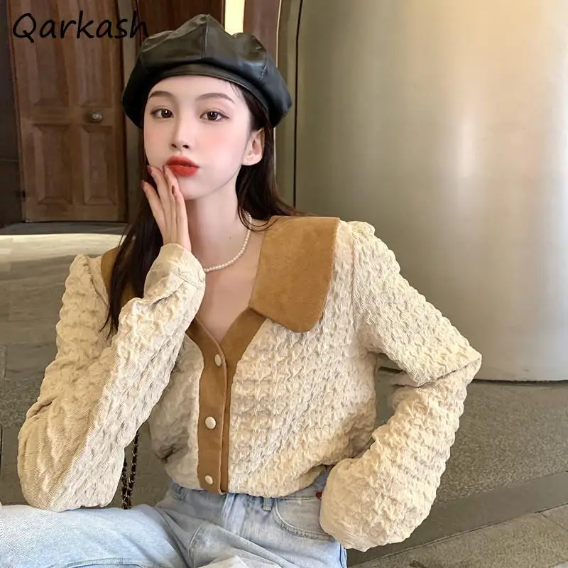 Женские рубашки в стиле пэчворк Осенние однобортные универсальные элегантные