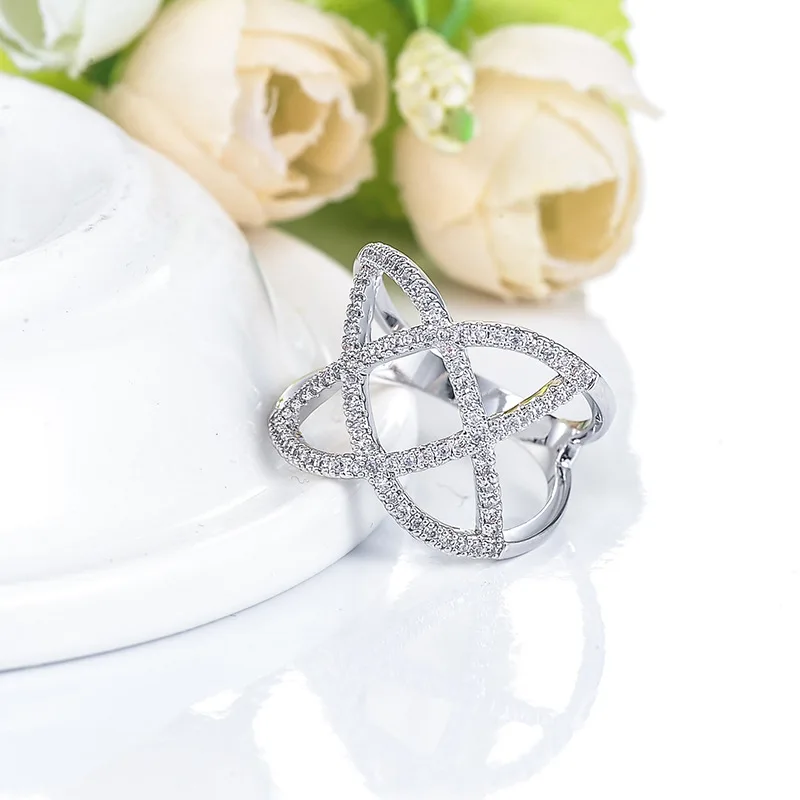 Новый преувеличенный двойной крест X формы для женщин кольцо из розового цвета: