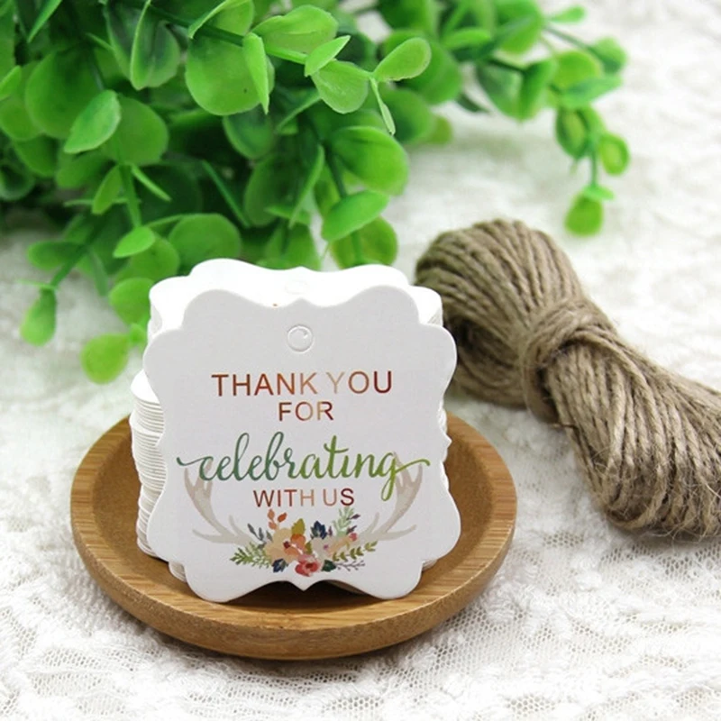 50 шт. с надписью спасибо бумажные бирки DIY этикетка веревкой для свадьбы День