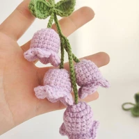 lovely campanula keychain handmade knitted keyring for women girl flower keychains woolen pendant charm car handbag accessories