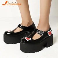 karinluna brand new popular female buckle strap platform round toe pumps heart shaped chunky heels pumps women