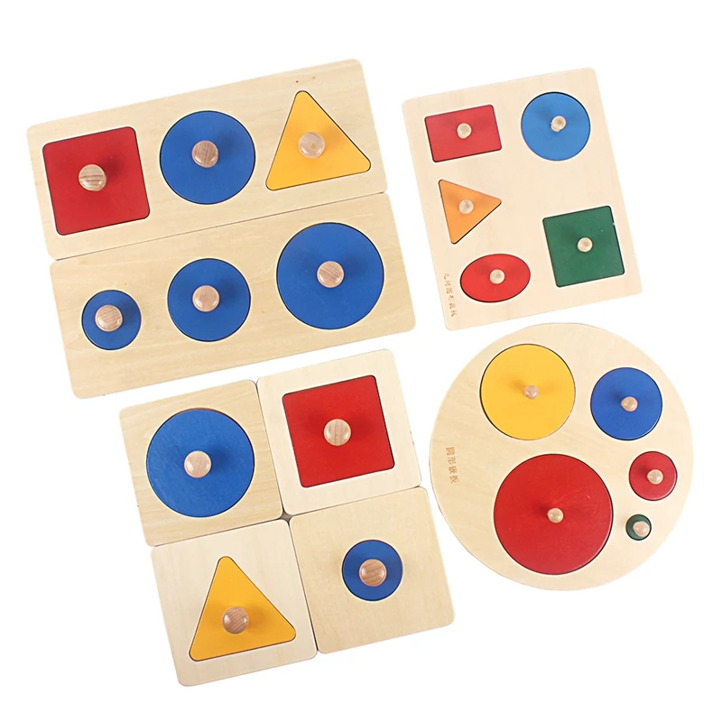 

Montessori Materials Colorful Geometry Grasping Board Wooden Pegged Grab Shape Sorting Board Toys for Baby Home Educational Toy