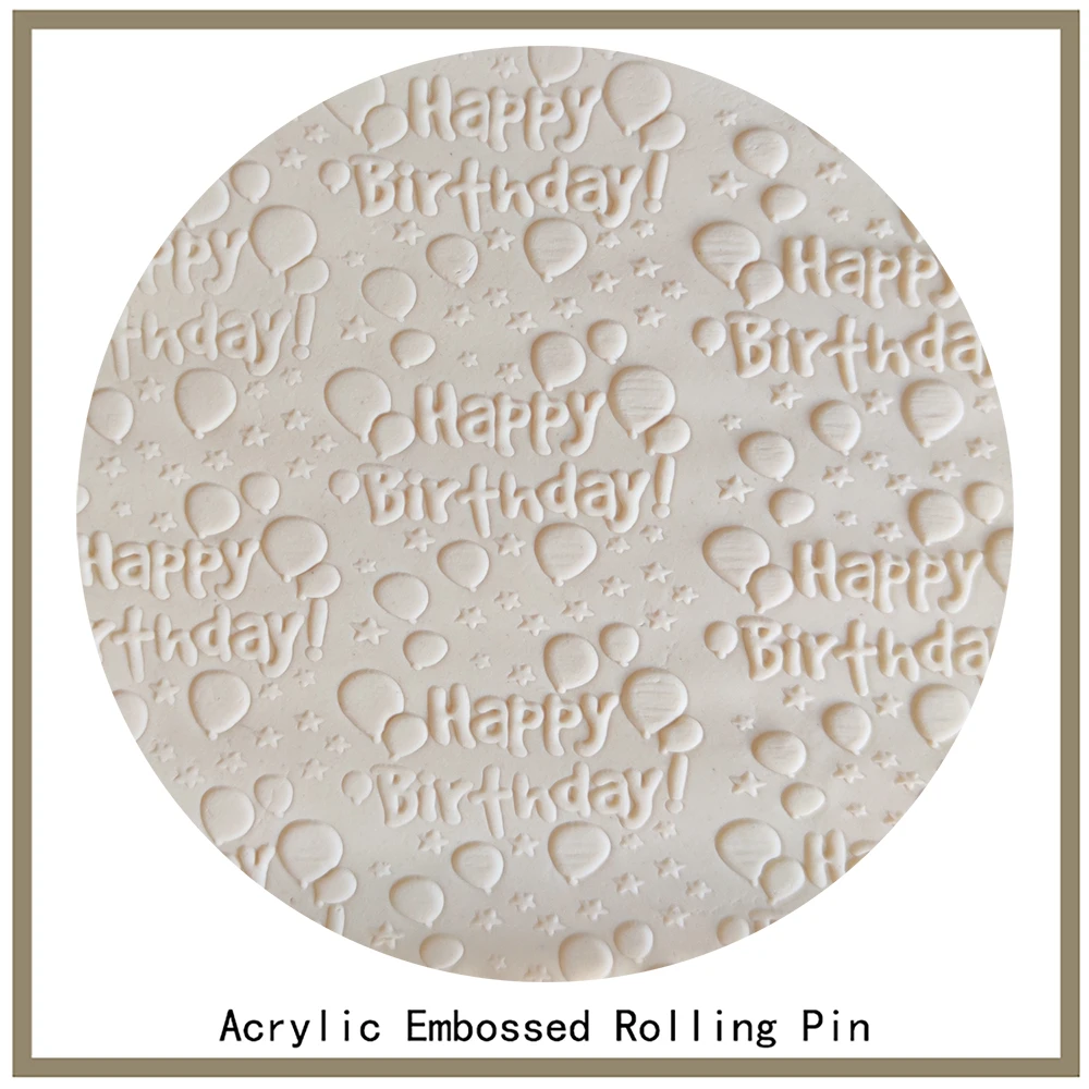 

Fondant Decoration Non-stick Sugar Cookies Clay Art Projects Acrylic 3D Embossed Rolling With Happy Birthday Pattern
