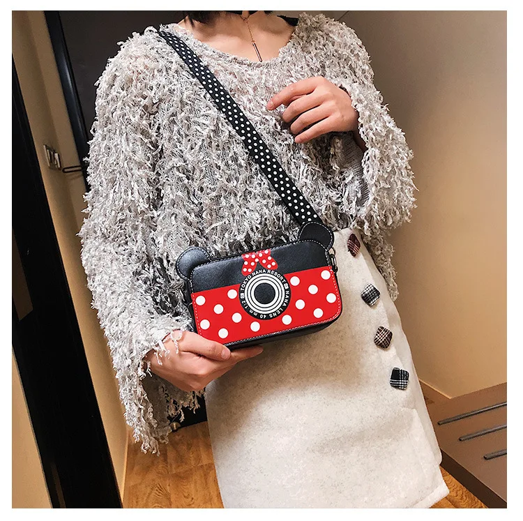 2019 Новая модная сумка в форме камеры из искусственной кожи с Микки Сумочка Минни