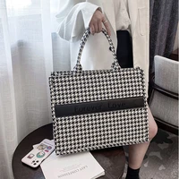 new elegant canvas totes women luxury brand casual tote bag plaid big capacity handbags female stree shopping shoulder bag purse