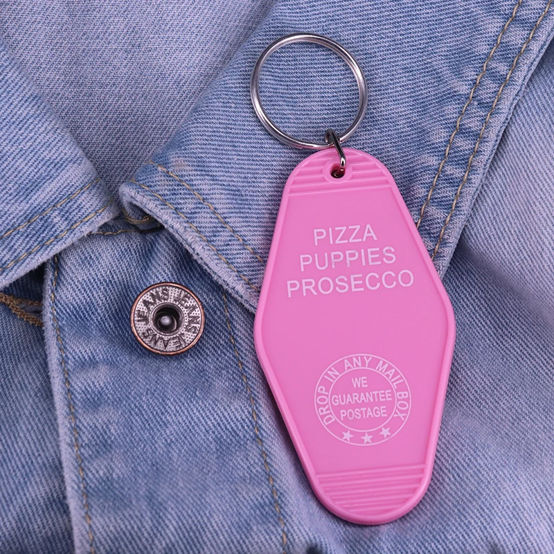 Розовый брелок для ключей с изображением щенков пиццы Забавный модный аксессуар
