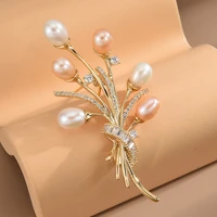 korean freshwater pearl bouquet brooch female creative luxury zircon coat corsage dress pin accessories christmas jewelry broche