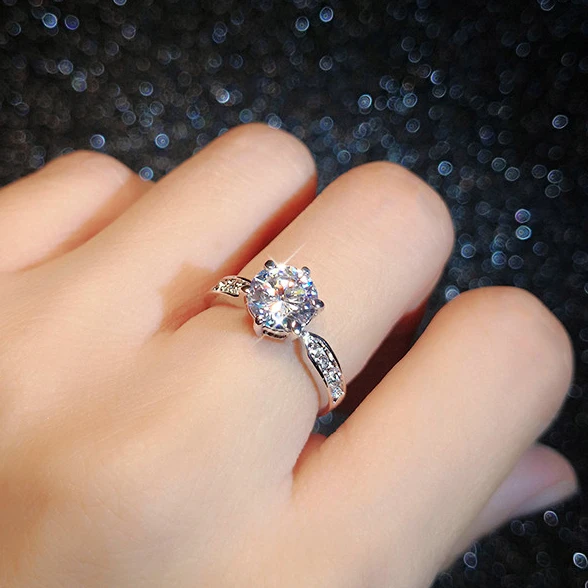 Розовое золото цвет классический 6 зубец Блестящий 1.5ct прозрачный фианит