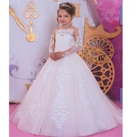 romantic white flower girl dresses lace applique long sleeve for weddings kids lace pageant party christmas ball gown dresses