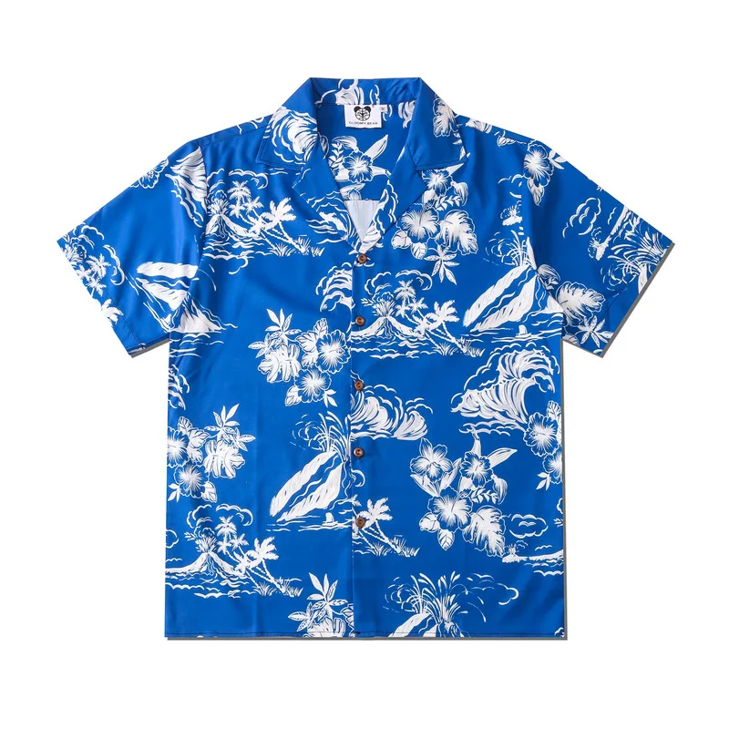 

Summer New Men Casual Coconut Tree Print Shirt Lovers Fashion Short Sleeve Cool Thin Loose Hawaiian Beach Harajuku Lapel Shirts