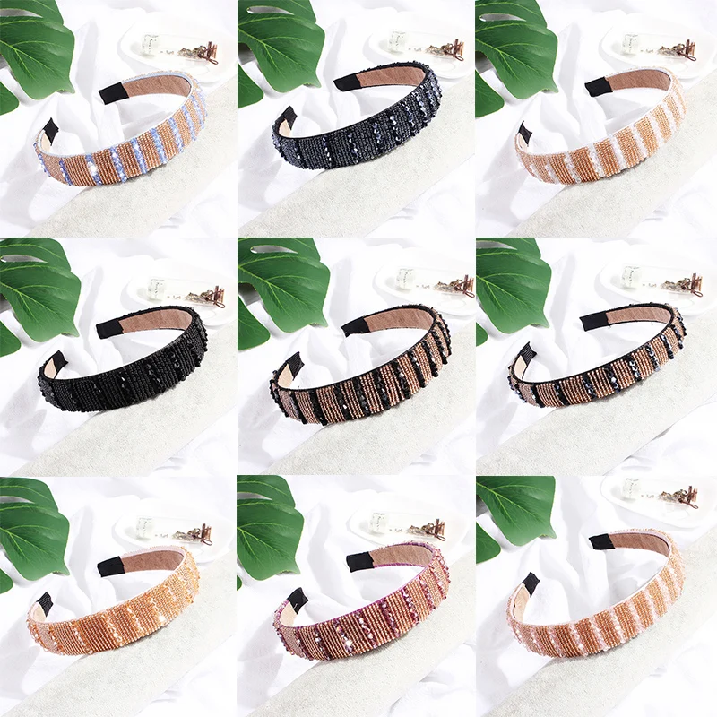 Ободок для волос женский со стразами ободок с блестящими бусинами аксессуары 2020|